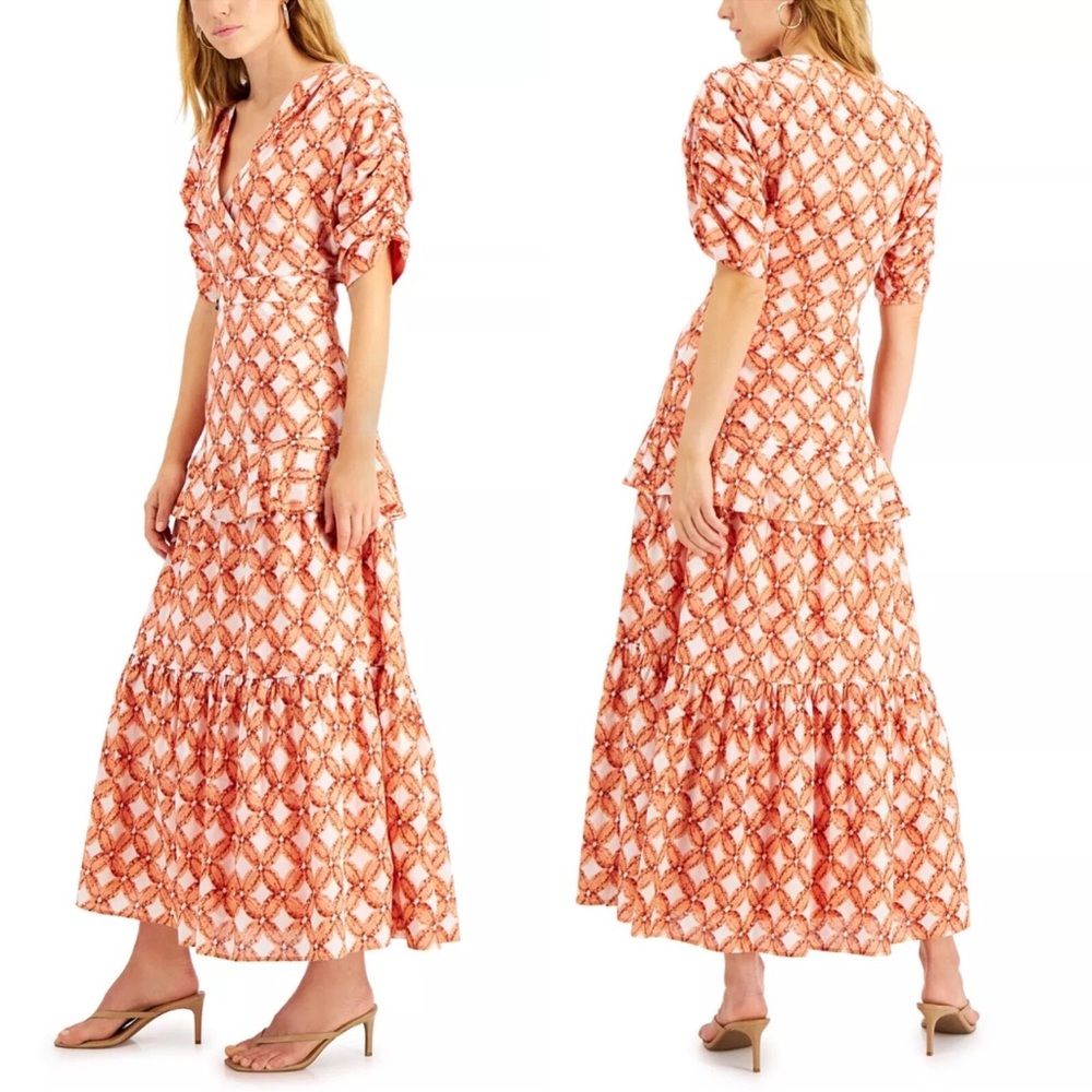 Elegant Orange Patterned Maxi Dress I-N-C INTERNATIONAL CONCEPTS L
